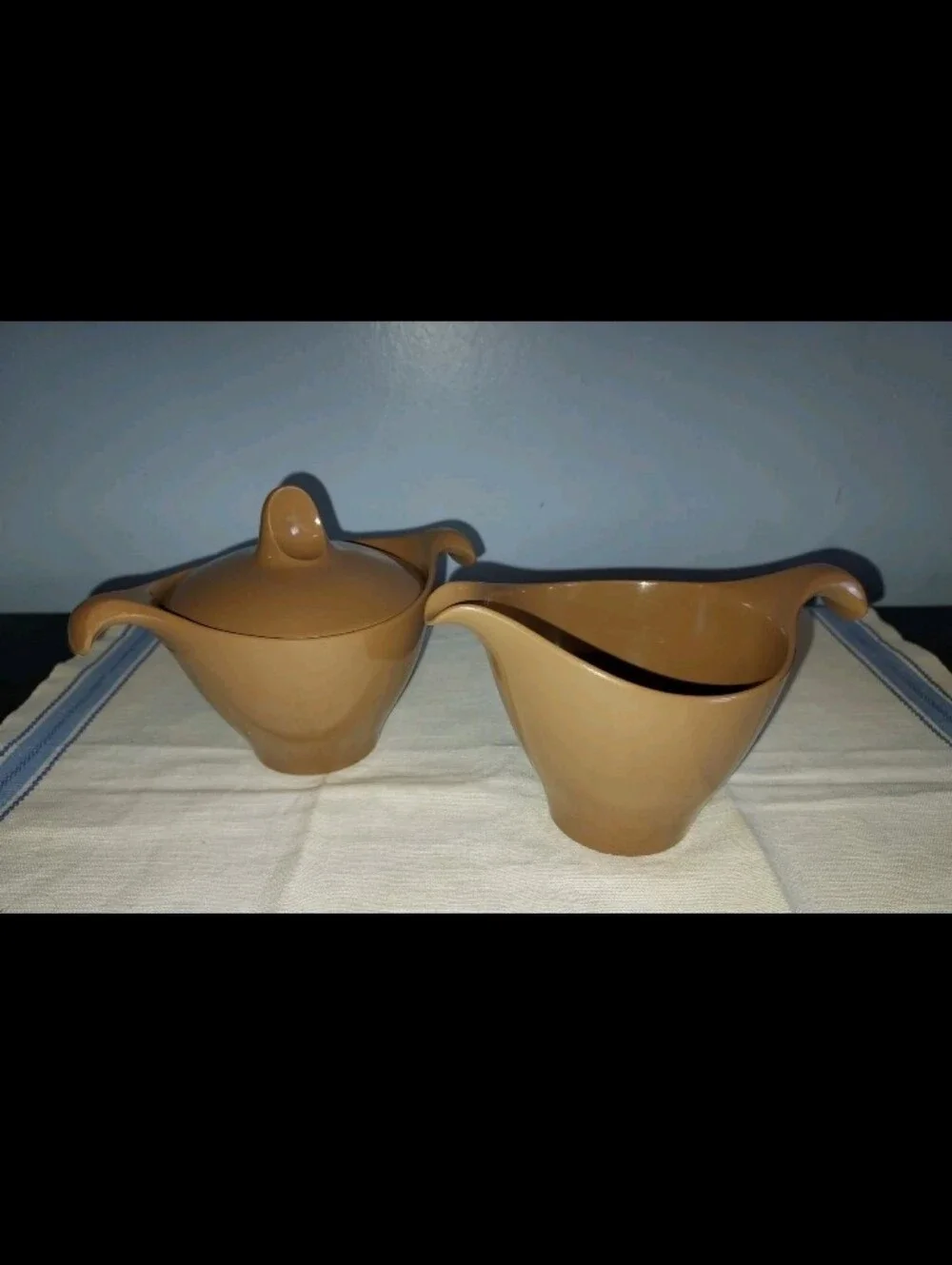 MCM Vintage Lenotex Lenox Melmac Melamine Sugar & Creamer Set Mocca Brown Nice!